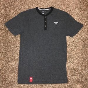 TESLA Collar button up short sleeve tee,grey/black